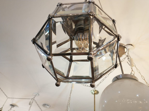Imagen 6 de 7 de Antiguo Farol De Metal Plateado Y Vidrios Biselados