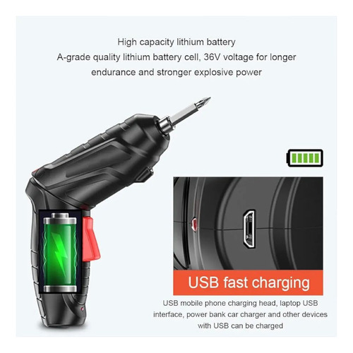 Destornillador Eléctrico Inalámbrico Recargable Luz 42 Pzas Naranja/negro 60 Hz