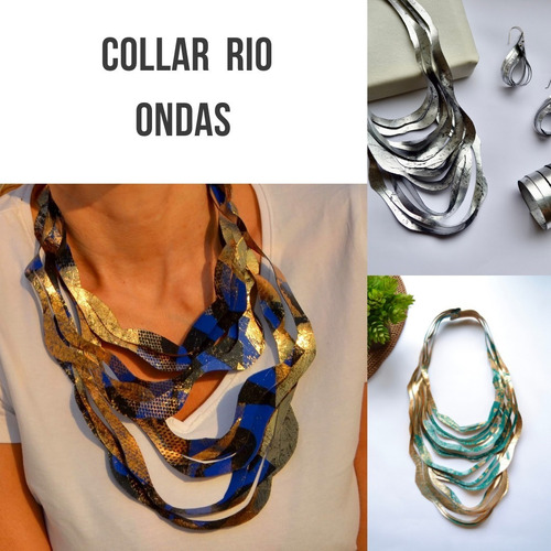 Collar Ondas Largo, Dorado O Plateado