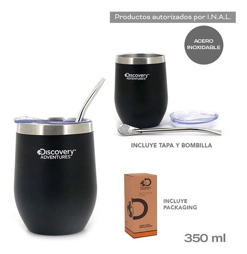 Mate Discovery Vaso Acero Inoxidable 350ml Con Tapa Bombilla