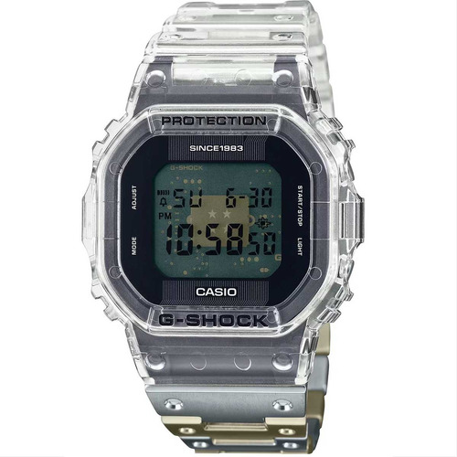 Relógio Casio G-shock Clear Remix Dwe-5640rx-7dr 40th Cor da correia transparente, prata e dourada Cor do bisel Transparente Cor do fundo Verde