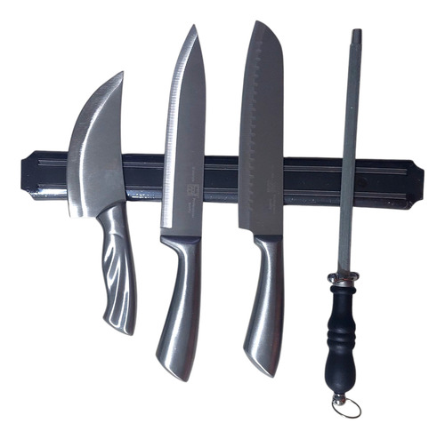 Juego Set Cuchillos Cocina Chef Santoku Hachuela Acero Kk5 Plateado