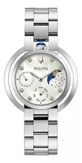 Reloj Bulova Rubaiyat Diamonds 96p213, correa con fases lunares, color plateado