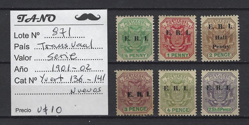 Lote871 Transvaal Serie Año 1901-02 Yvert# 136-141 Nuevos