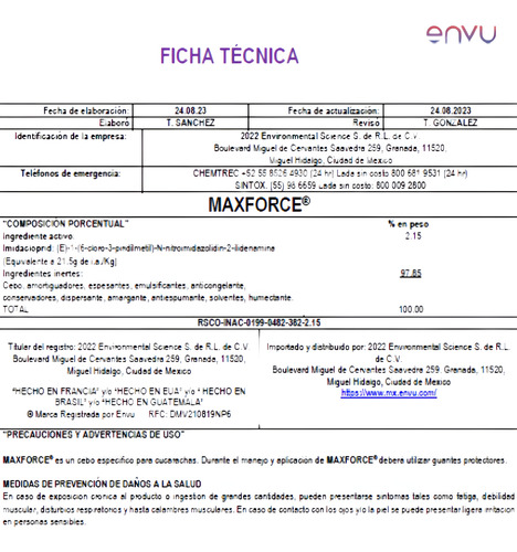 Maxforce Gel 30g Envu. Insecticida En Cebo. Mata Cucarachas
