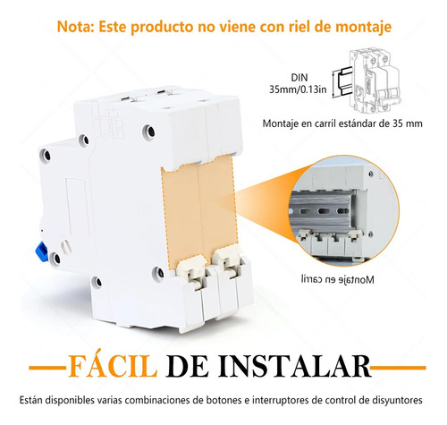 2pc Interruptor Termomagnetico Ac Riel Din 2 Polos 120/220 V