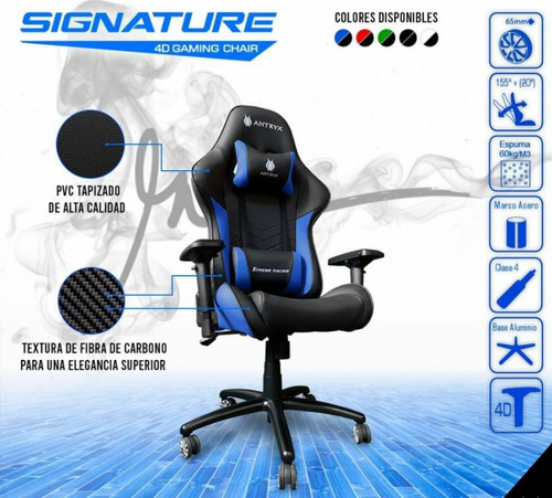 Silla Gaming Antryx Fibra De Carbono 180 Grados 4d Signature