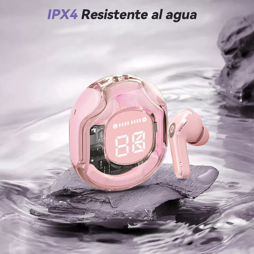 Audifonos Bluetooth Auriculare Inalambricos Transparente Led Color Rosa