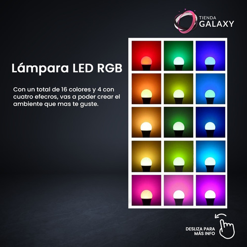Imagen 4 de 9 de Lampara Led Rgb E27 220v 16 Colores Control Remoto