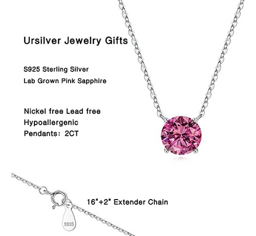 Collar Con Piedra Natal De Ursilver Para Mujer, Collar Rosa
