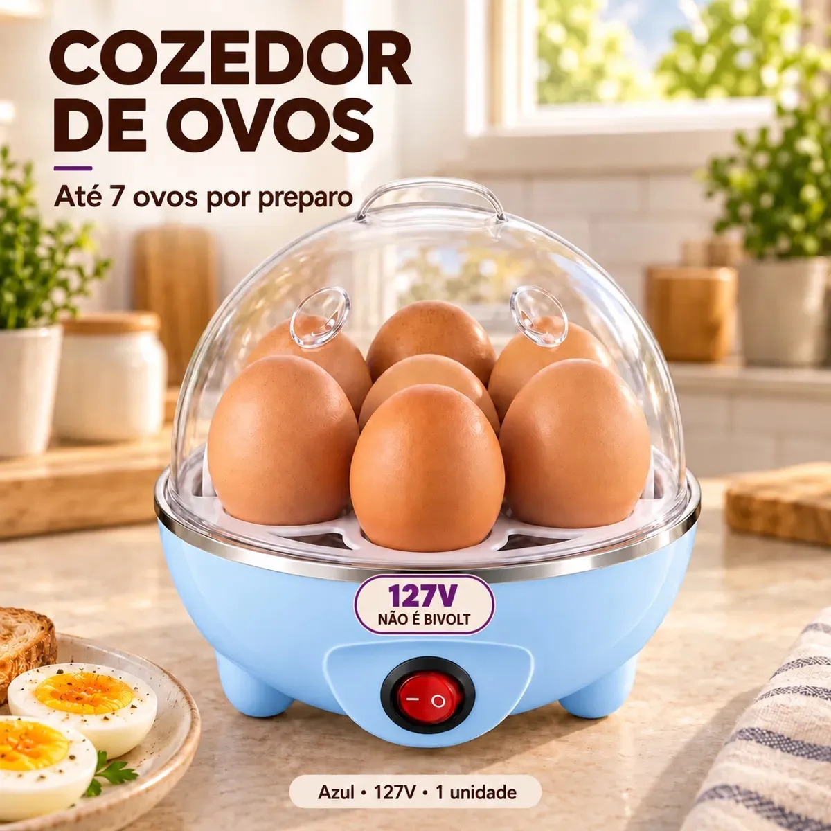 Geração 3d Panela A Vapor Elétrica Cozedor De Ovos Automático Azul 127v