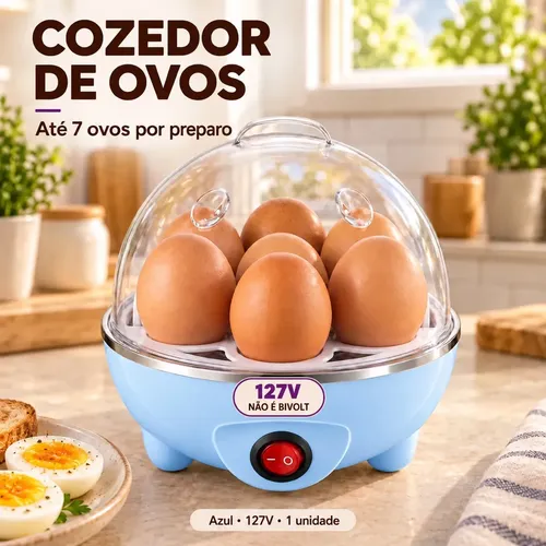 Cozedor De Ovos Elétrico Portatil Azul 110v Cozinhar A Vapor Legumes 7 Ovos com Desligamento Automático