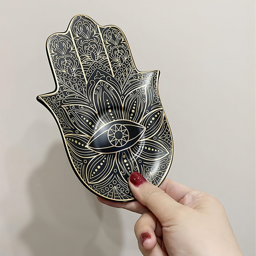 Soporte De Incienso De Mano Hamsa De Cerámica Color Negro Estilo