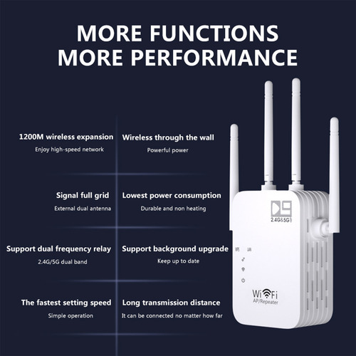1200mbps Wireless Internet Repeater, Long Range Amplifier Wi