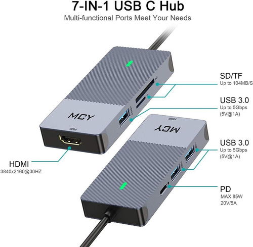 Imagen 2 de 9 de Adaptador Usb-c - 3 Port Usb + Hdmi + Sd + Msd + Pd - Pc/mac