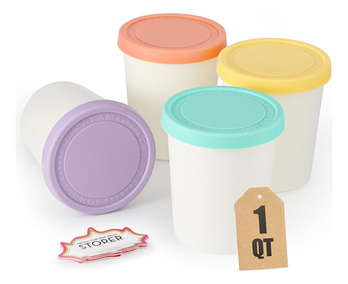 Set De 4 Envases De Helado Reutilizables 1 Cuarto Galón