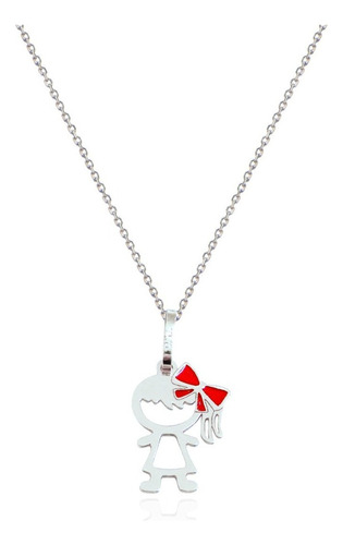 Pingente Ouro Branco 18k Menina Laço + Corrente Cartie