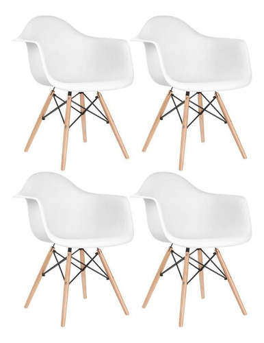 4 Cadeiras Cozinha Eames Wood Daw  Com Braços  Cores Estrutura Da Cadeira Branco