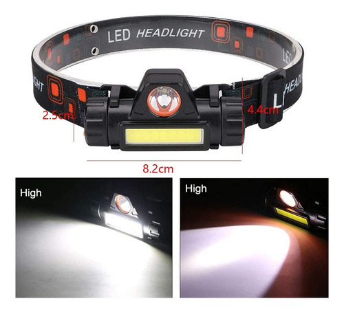 Linterna Minero Cabeza Led Cob Vincha Recargable Con Iman Color De La Luz Blanca