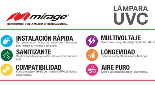 Lampara Luz Uvc Sanitizante Mirage Par Minisplit 1.5 Y 2ton