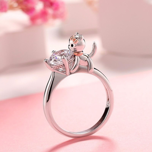 Imagen 3 de 7 de Anillo Gato Plata Fina 925 Regalo Mujer Joyas Gatito Kitty