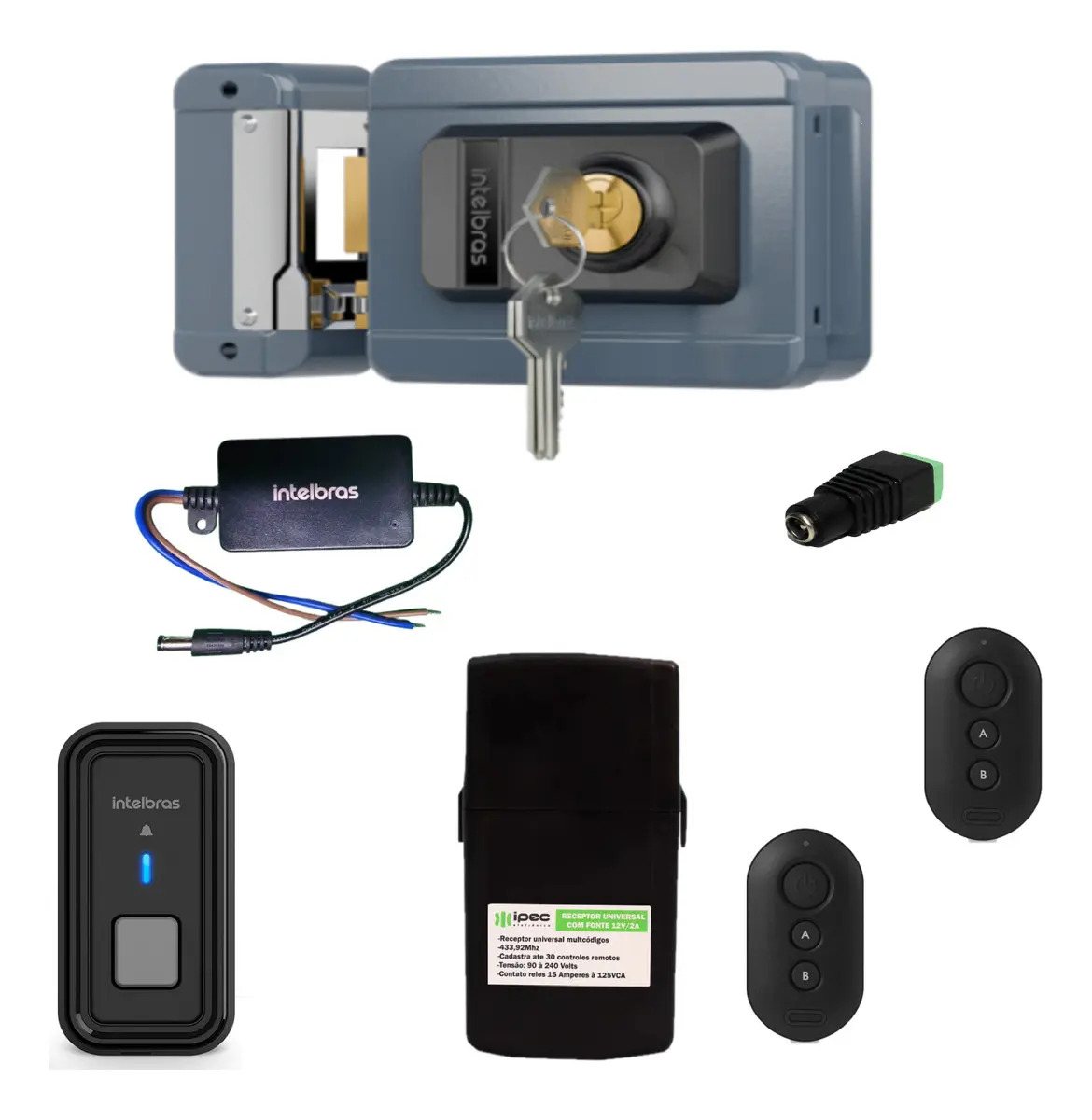 Kit Fechadura Elétrica Controle Remoto Font Botoeira Sem Fio