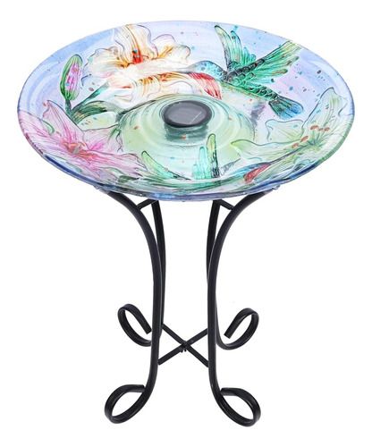 Vcuteka Glass Bird Bath Al Aire Libre Solar Birdbath Con Sop