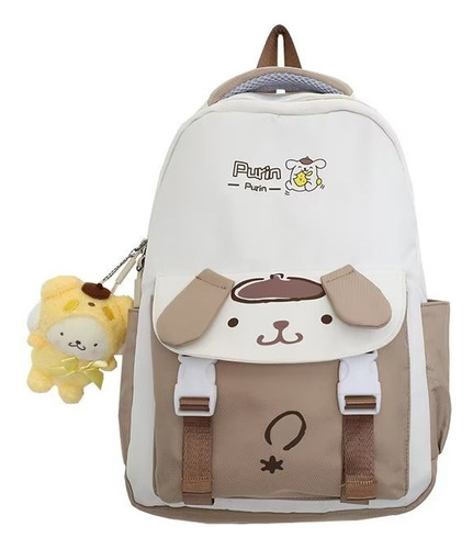 Mochila Contraste  Bonito Diseño De Dibujos Pom Purin Trend Color Bordó Diseño De La Tela Liso