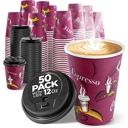 Copas De Café Blanco Desechables Con Tapas 10 Oz (50 Rbwrt