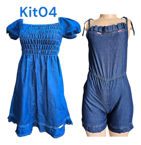 Kit Com 2 Vestido Jeans Feminina Juvenil Macaquinho Menina
