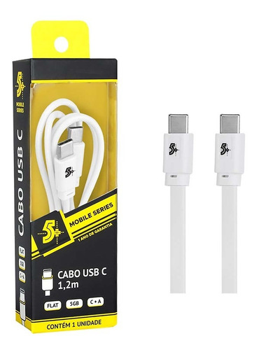 Cabo USB-C Para USB-C 3.1 1.20 Metros 5G Branco - 5+