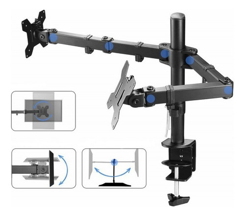 Suporte 2 Monitor Tv Aço Mesa Articulad Vesa Ajuste Promoção