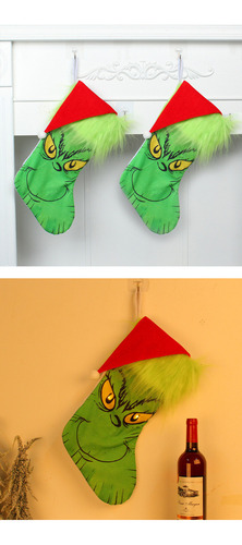 2 Pcs Saco De Doces Para Meias Brilhantes Grinch De Natal