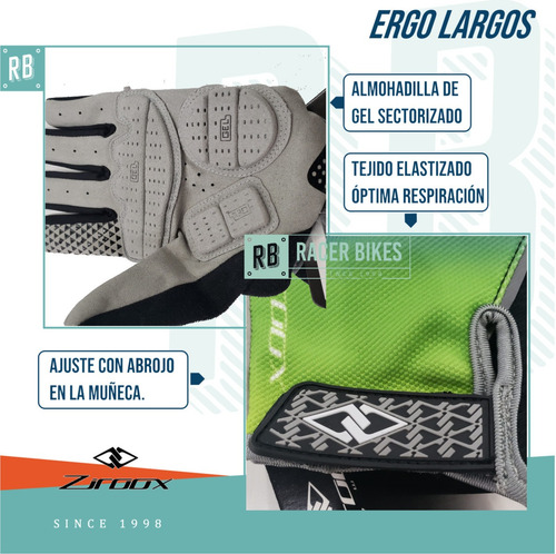Imagen 2 de 10 de Guantes Ciclismo Bicicleta Ziroox Ergo Largos Gel