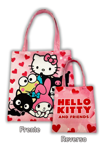 Bolso De Yute Tote Doble Cara Friends Hello Kitty 35x37 Cm Rosa Friends Hello Kitty