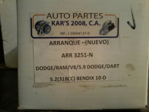 Arranque Arr-3251 / Dodge Ram V8 - 5.9 Dodg Dart 5.2 -318cc 