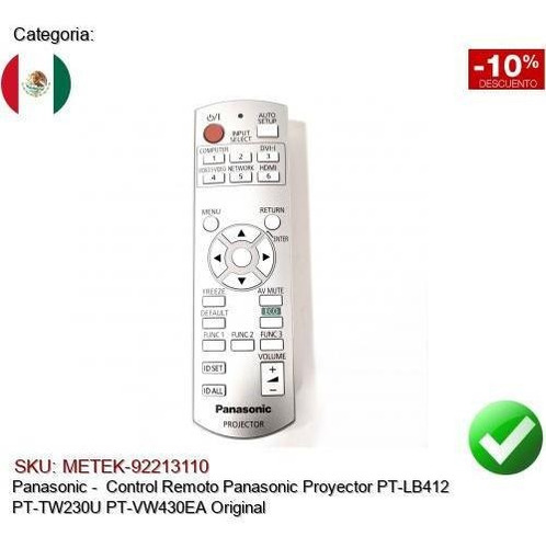 Control Panasonic Proyector Pt-lb412 Pt-tw230u Pt-vw430e