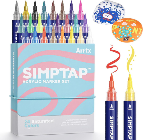 Top Valve Action Marker Pen 24 Colors Acrylic Markers,b...