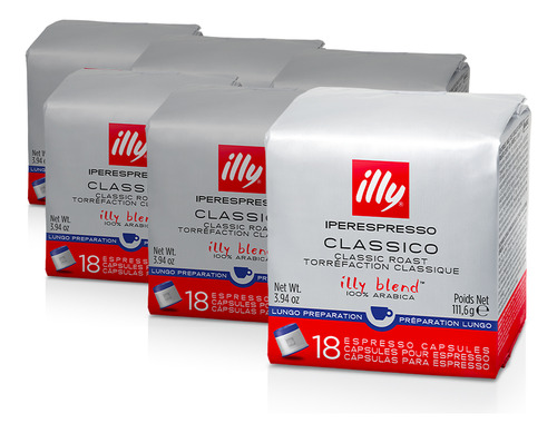 6x Illy Iperespresso Home - Lungo - X18 Capsulas