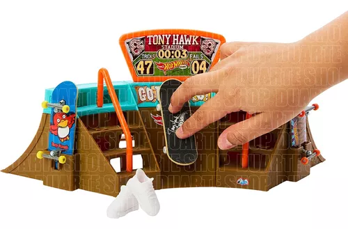 Skate Dedo Hotwheels C/ Tênis + Pista Skatepark Fingerboard