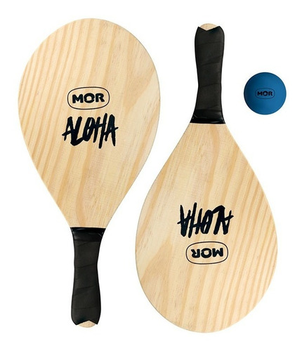 Imagen 1 de 7 de Juego 2 Paletas Madera Con Grip Playa Frescobol + Pelota Mor