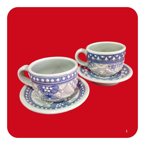 Imagen 1 de 8 de 2 Ternos Taza-plato De Talavera Poblana Diseño Perla M16 Tz