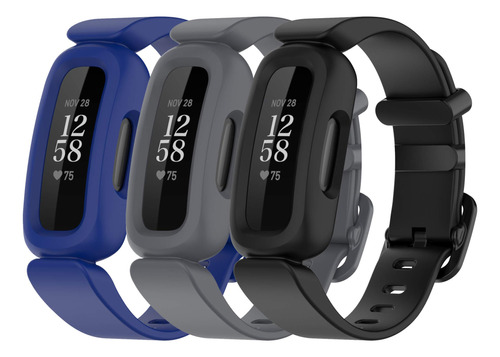 Pack 3 Mallas Para Reloj Fitbit Ace 3 (negro, Azul, Gris)