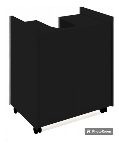 Banheiro Plus Gabinete Para Banheiro Pia De Coluna Com Porta E Rodinhas Cor Preto Clique Moveis