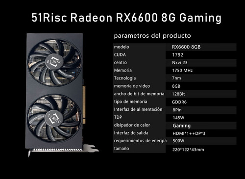 Tarjeta De Video Amd 51risc Rx6600 8g 1792sp 128 Bits Gddr6