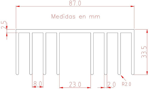 8.7cm Ancho, 20cm Largo Disipador De Calor Aluminio. Para Uso Con Leds, Iluminación, Transistores, Acuarios