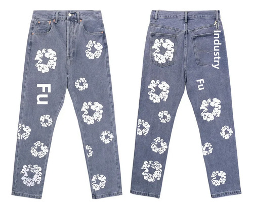 Pantalones Casuales De Jeans De Algodón Con Estampado De Lla