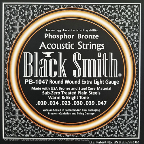 Encordado Guitarra Acustica Cuerdas 010 - Blacksmith Pb1047