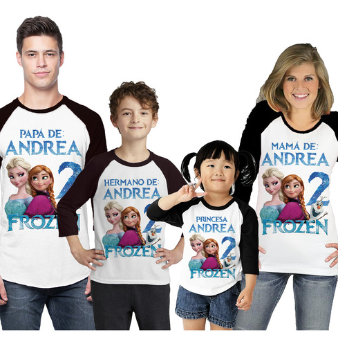 Kit 4 Playeras Raglan 3/4 Frozen Cumpleaños #v75