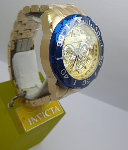 Invicta Pro Diver 33831 50mm Azul Cronometro Original 10x Cor da correia Dourado Cor do fundo Dourado